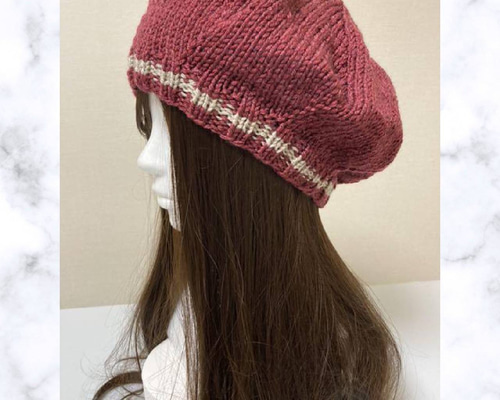 ニット帽 ワインレッド 手編み ベレー帽 ハンドメイド ゆったり