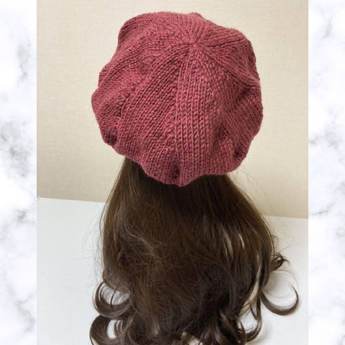 ニット帽 ワインレッド 手編み ベレー帽 ハンドメイド ゆったり
