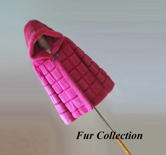 全方位美人☆ピンクのミンクコート　新品1点物　気品と大人可愛さが同居する毛皮コートファーコートフード付き　きれい色コート 6枚目の画像