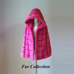 全方位美人☆ピンクのミンクコート　新品1点物　気品と大人可愛さが同居する毛皮コートファーコートフード付き　きれい色コート 1枚目の画像