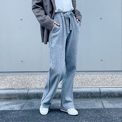 グレー ストレートパンツ ゴムウエスト やまだや
