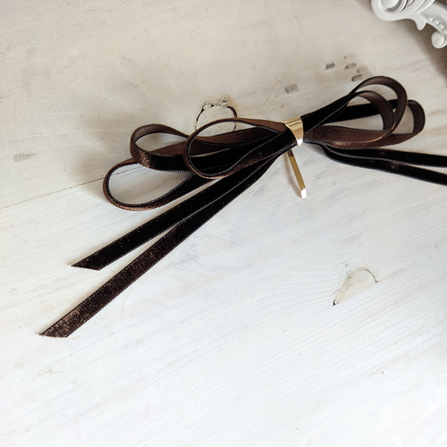 最後‼ MOKUBA ベルベットリボン 2m 6mm ブラウン ＊ 茶色 木馬 ドール