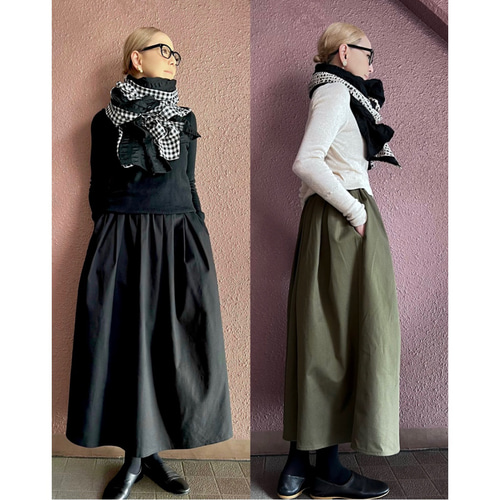 昭和の旗と手ぬぐいの柿渋染めスカート ロングスカート（マキシ 
