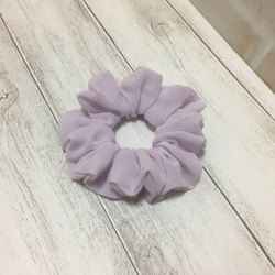 シュシュ　シフォン　ハンドメイド　薄紫&ホワイト⭐︎ライラック&ミルク ROUND R オーガンジーシュシュ(ONESIZE WHITE): その他（小物