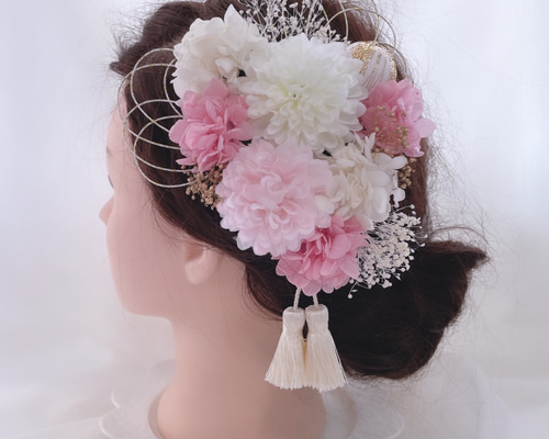 桜ピンク系 ヘッドドレス 白無垢 和装 髪飾り 前撮り 成人式 水引 金箔