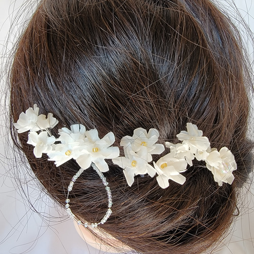 布の花 正絹 完全ハンドメイドのゆりの髪飾りセット 1点もの ヘッド