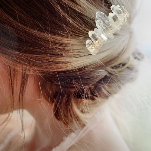 再販 天然石 クリスタルクォーツ ／ 水晶 ヘアアクセサリー バレッタ