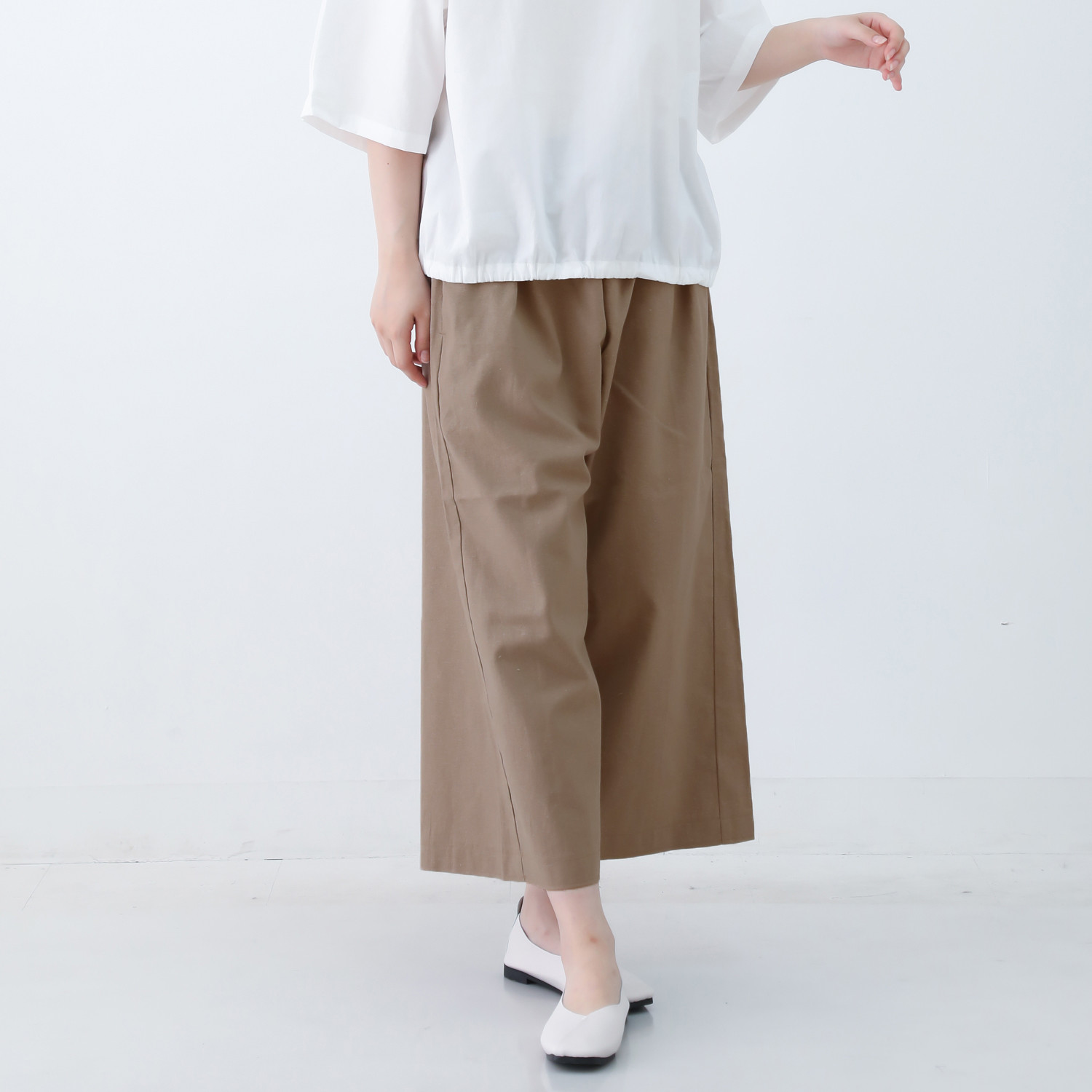 やわらかヴィンテージコットンリネンのキレイ目 ワイドパンツ サイズ選べる◎ モカベージュ nunono-01