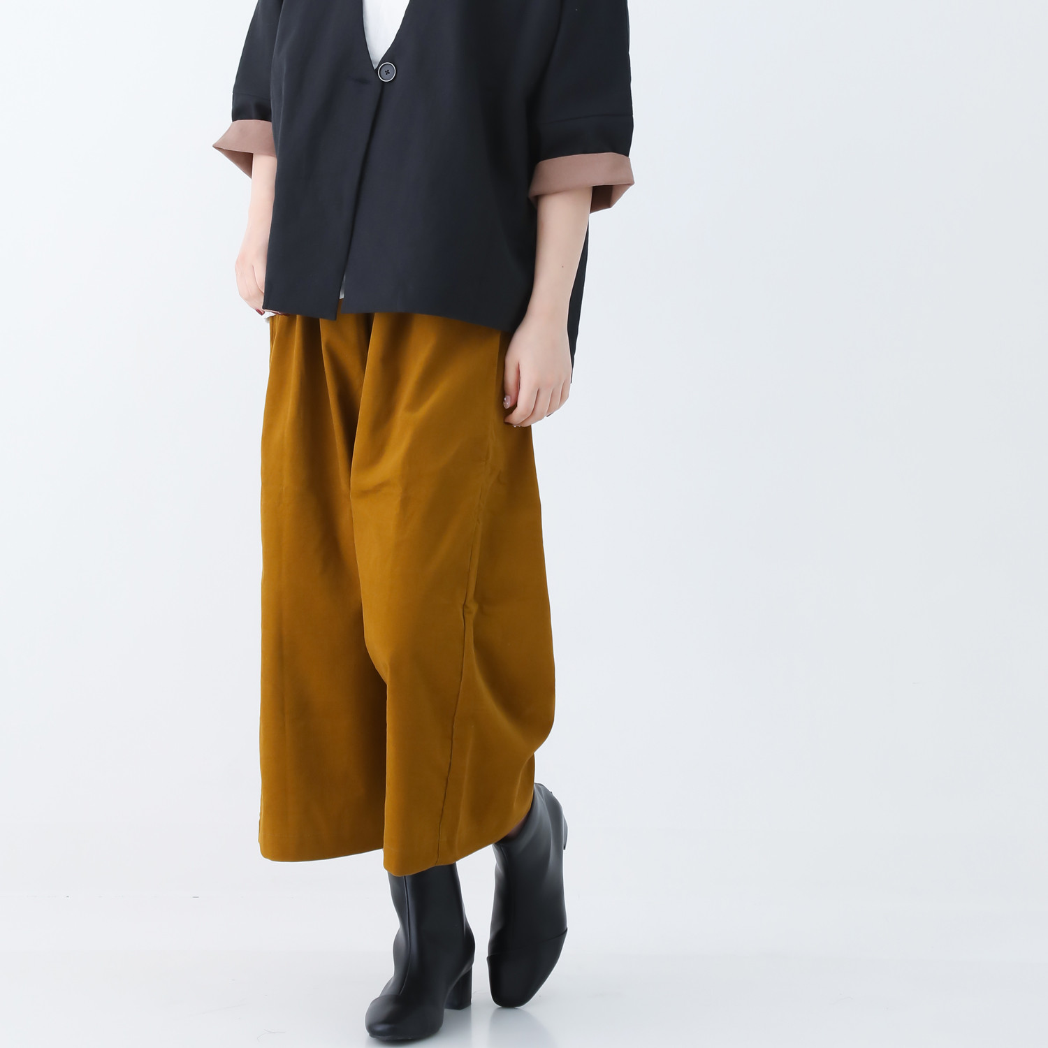 遠州産コーデュロイのキレイ目ルーミーパンツ(ワイドパンツ)サイズ選べる◎オークル nunono-11