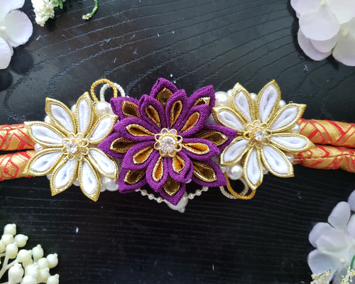 つまみ細工帯留め帯飾り七五三成人式金花魁振り袖着物帯パール