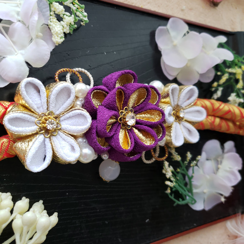 つまみ細工　帯留め　帯飾り　七五三　成人式　花魁　着物　振り袖　金　パール つまみ細工 帯留め 帯飾り 七五三 成人式 花魁 着物 振り袖 金 パール