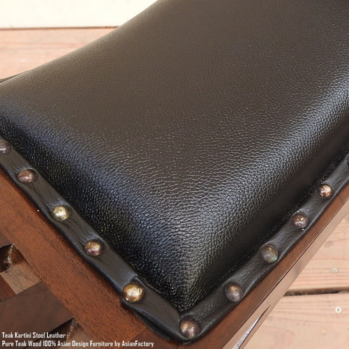 チーク無垢材 カルティニチェアスリム DB 奥行き22cm 革(合皮)張り