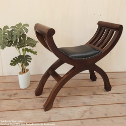 チーク無垢材 カルティニチェアスリム DB 奥行き22cm 革(合皮)張り