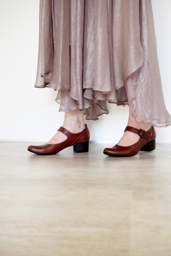 方便穿著！軟皮帶鞋 紅棕色 日本製造 真皮 zM40 第5張的照片