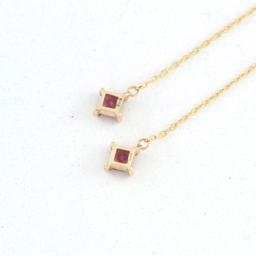 K10YG】ピンクトルマリンのアメリカンピアス ピアス（フック・チェーン