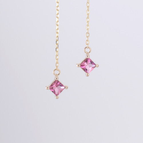 K10YG】ピンクトルマリンのアメリカンピアス ピアス（フック・チェーン