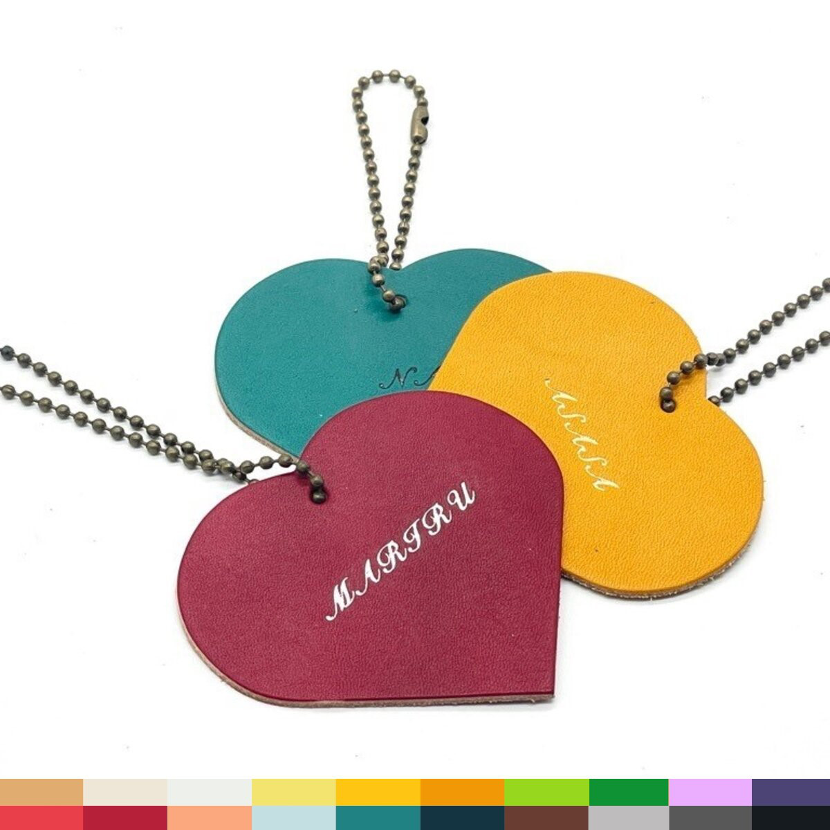 【22色から選べる】革製 ネームタグ ハート 名札 席札 席次 Mサイズ 20枚セット割引 栃木レザー 入園 入学 結婚