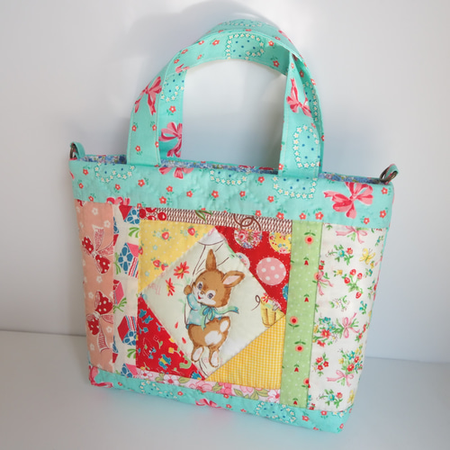 再販☆作成キット 選べるモチーフ☆ミニバッグトートミント色 Dカン  