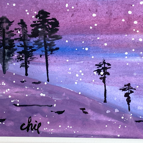 水彩画【暖かい雪】原画A5サイズ 額付 一言ポエム 絵画