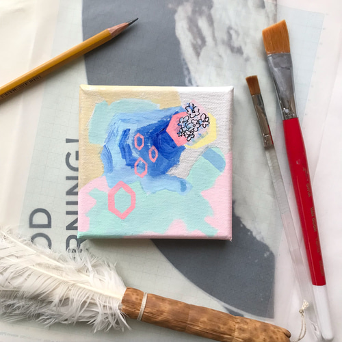 ミニアート◇抽象画「宝石のような」ミニパネル10㎝角