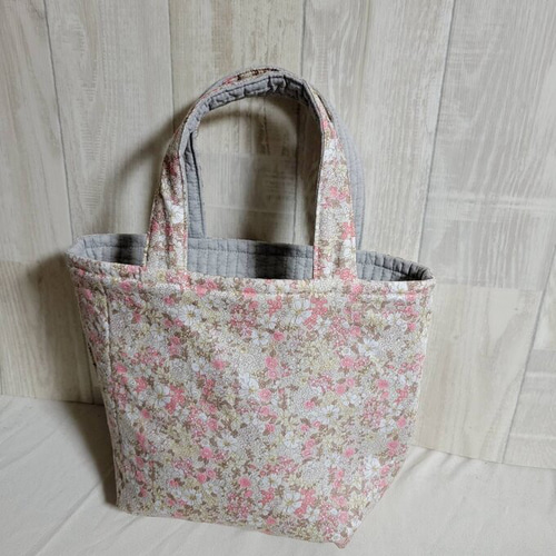 リバーシブル ヌビバッグ ヌビ マチ付 花柄 グレー バッグ 韓国