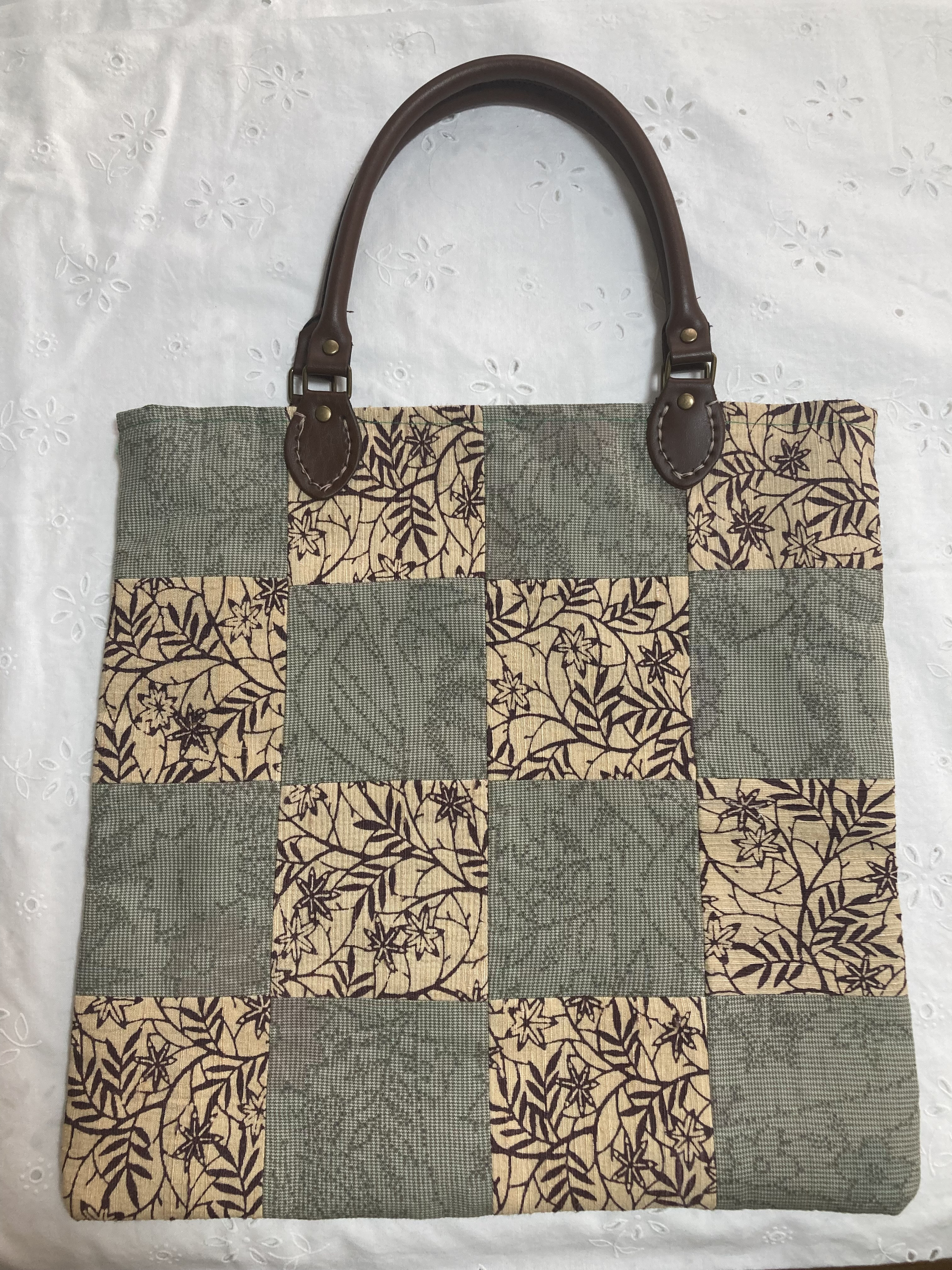 着物リメイク 紬 パッチワークのトートバッグ