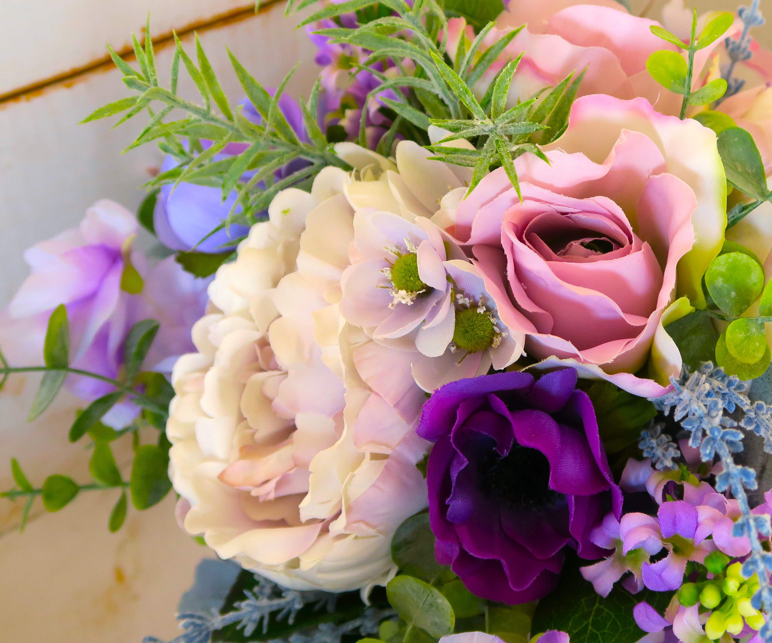 【送料無料】クラシカルパープルブーケ　アーティシャルフラワー　ブートニアセット