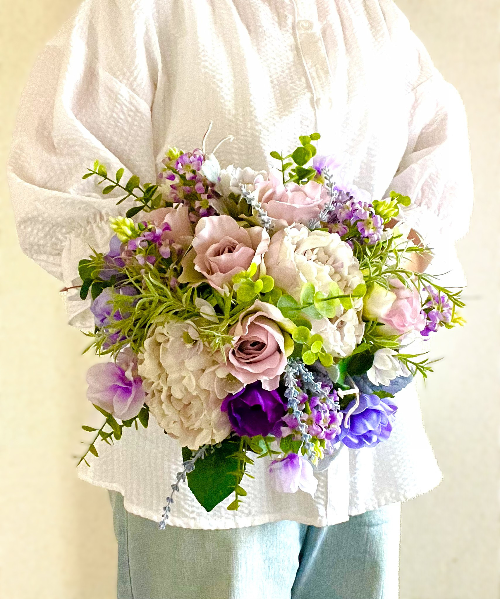 【送料無料】クラシカルパープルブーケ　アーティシャルフラワー　ブートニアセット