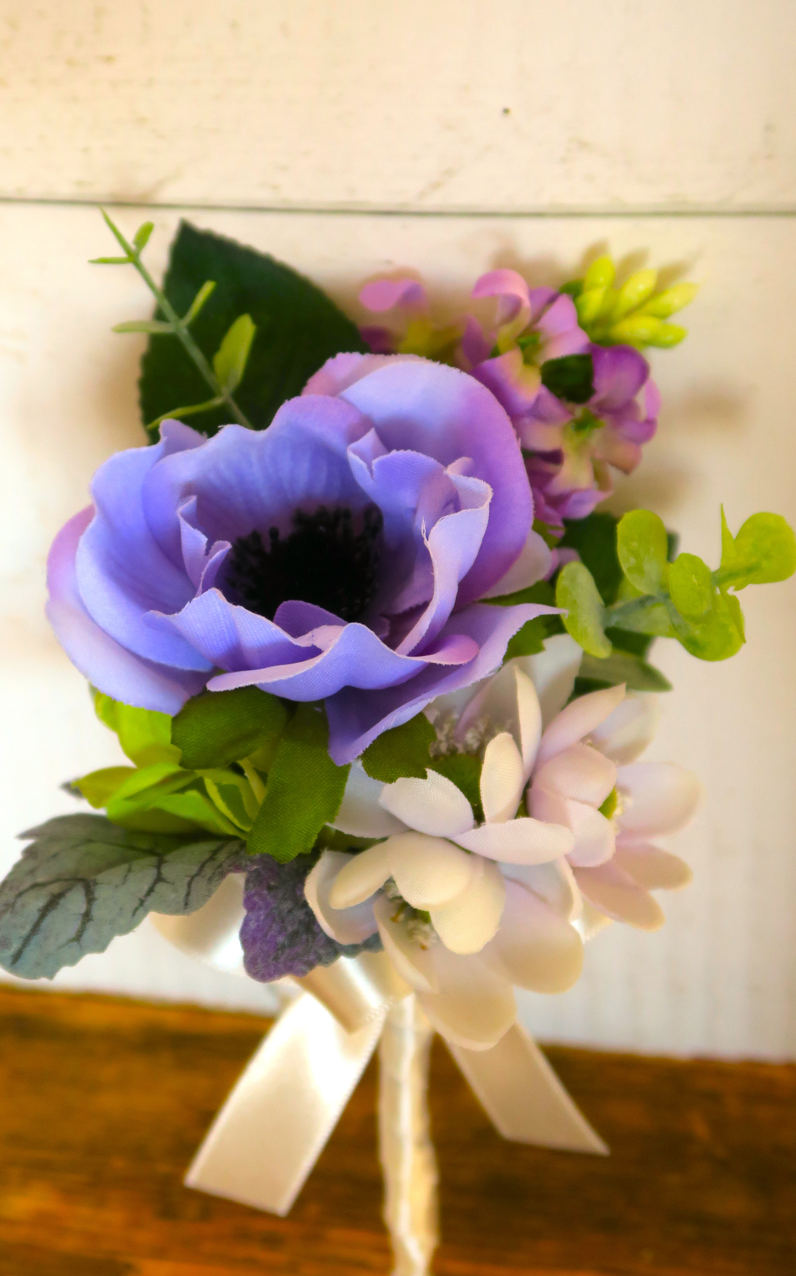 【送料無料】クラシカルパープルブーケ　アーティシャルフラワー　ブートニアセット