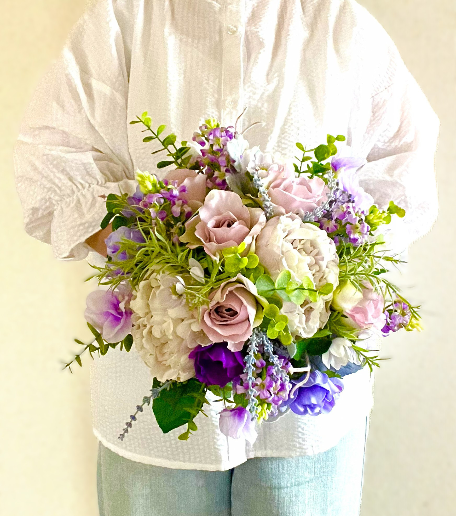 【送料無料】クラシカルパープルブーケ　アーティシャルフラワー　ブートニアセット