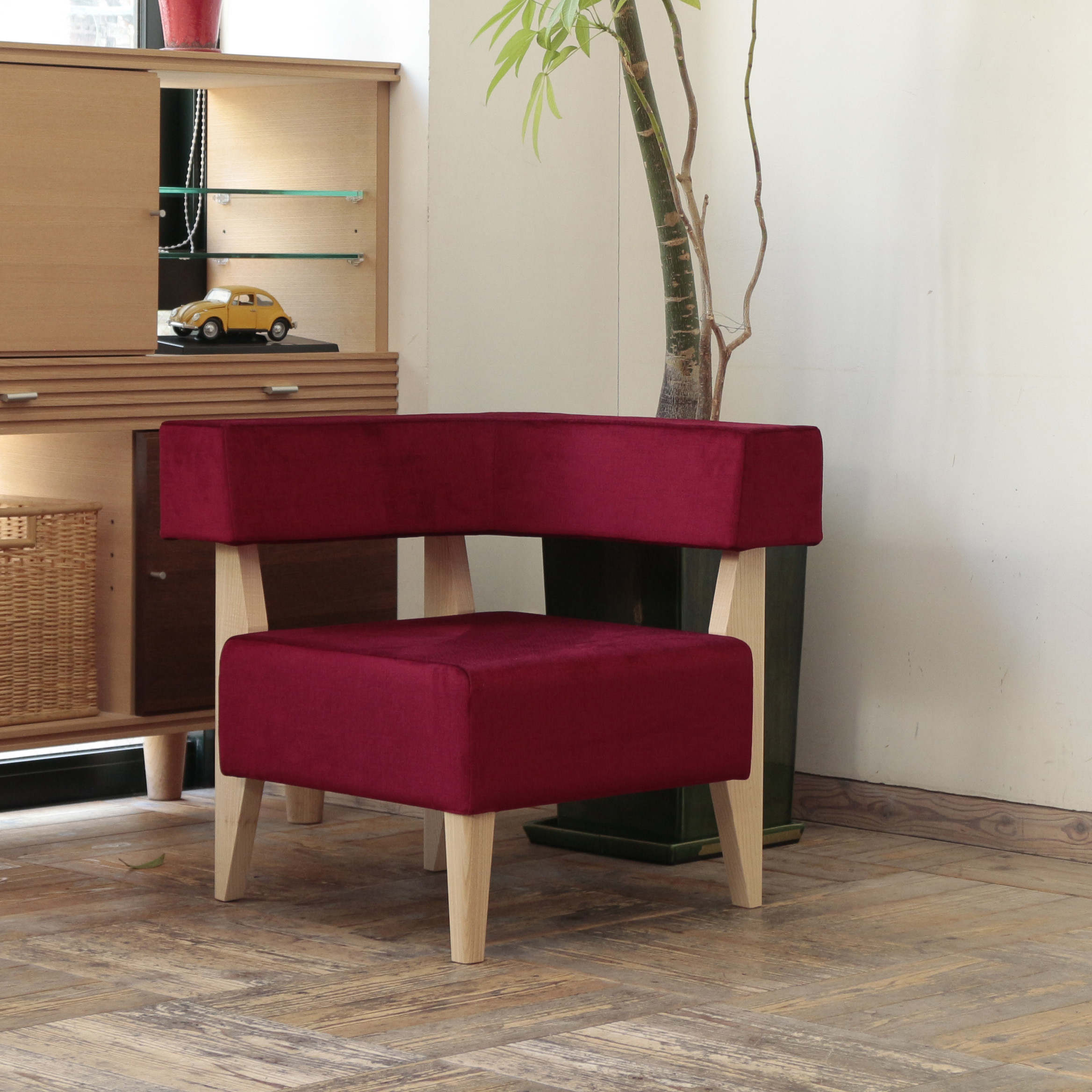 1 seater Border-L(左) sofa（ナチュラル×SP-UP5566 ボルドー）