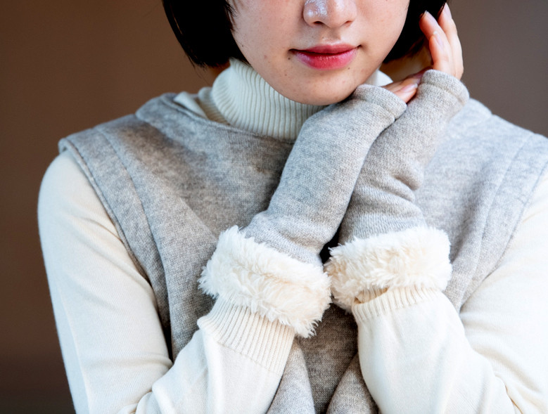 ファー付きハンドウォーマー【OrganicCotton裏起毛ニット生地】