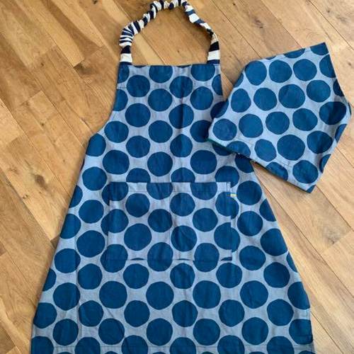 パッチワークエプロン・刺繍入りホワイトネイビーエプロン#41 【公式通販】