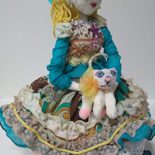 子ねこと少女』 白い子ねこ 可愛い アンティックドール風 創作