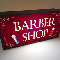 バーバー 理容室 ヘアーサロン 床屋 サインポール ミニチュア サイン ランプ 看板 置物 雑貨 赤 LEDライトBOX 2枚目の画像