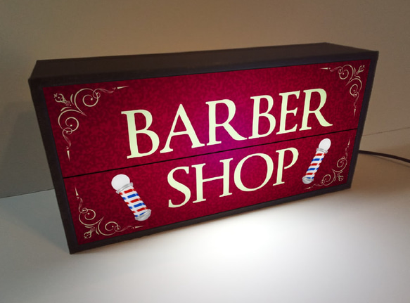 バーバー 理容室 ヘアーサロン 床屋 サインポール ミニチュア サイン ランプ 看板 置物 雑貨 赤 LEDライトBOX 2枚目の画像