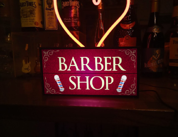 バーバー 理容室 ヘアーサロン 床屋 サインポール ミニチュア サイン ランプ 看板 置物 雑貨 赤 LEDライトBOX 5枚目の画像