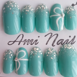 ブルーリボン ラメ フレンチ ネイル ネイルチップ（つけ爪） あみNail