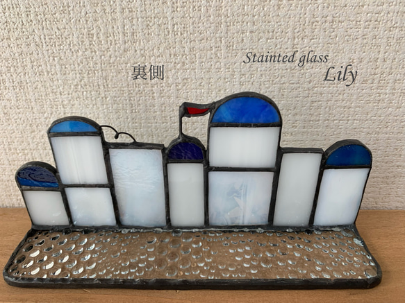 ステンドグラス　街並みシリーズ　「サントリーニ島の街並み」 4枚目の画像