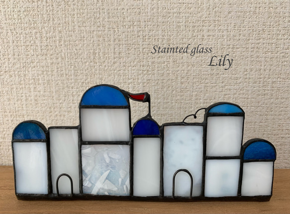 ステンドグラス　街並みシリーズ　「サントリーニ島の街並み」 3枚目の画像