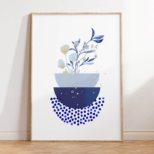 アートポスター 北欧風 ボタニカル シンプルモダン 花 青 おしゃれ
