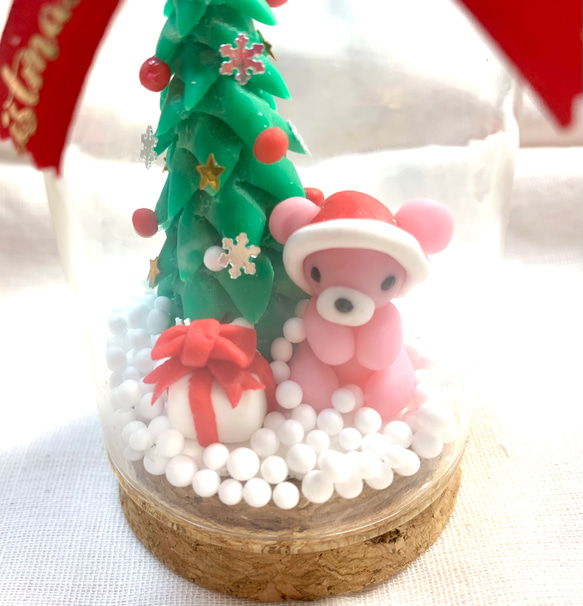 ❣️在庫処分SALE❣️☆クリスマスツリーとピンクのうさぎちゃん(クマちゃん)スノードーム　2300円→1000円 7枚目の画像