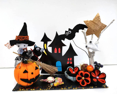 ハロウィン 黒ねこ 魔女 つまみ細工 その他インテリア雑貨 himadare