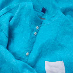 きれいな色のシャツ：：リネンemeraldblueエメラルドブルー：：おじシリーズ 11枚目の画像