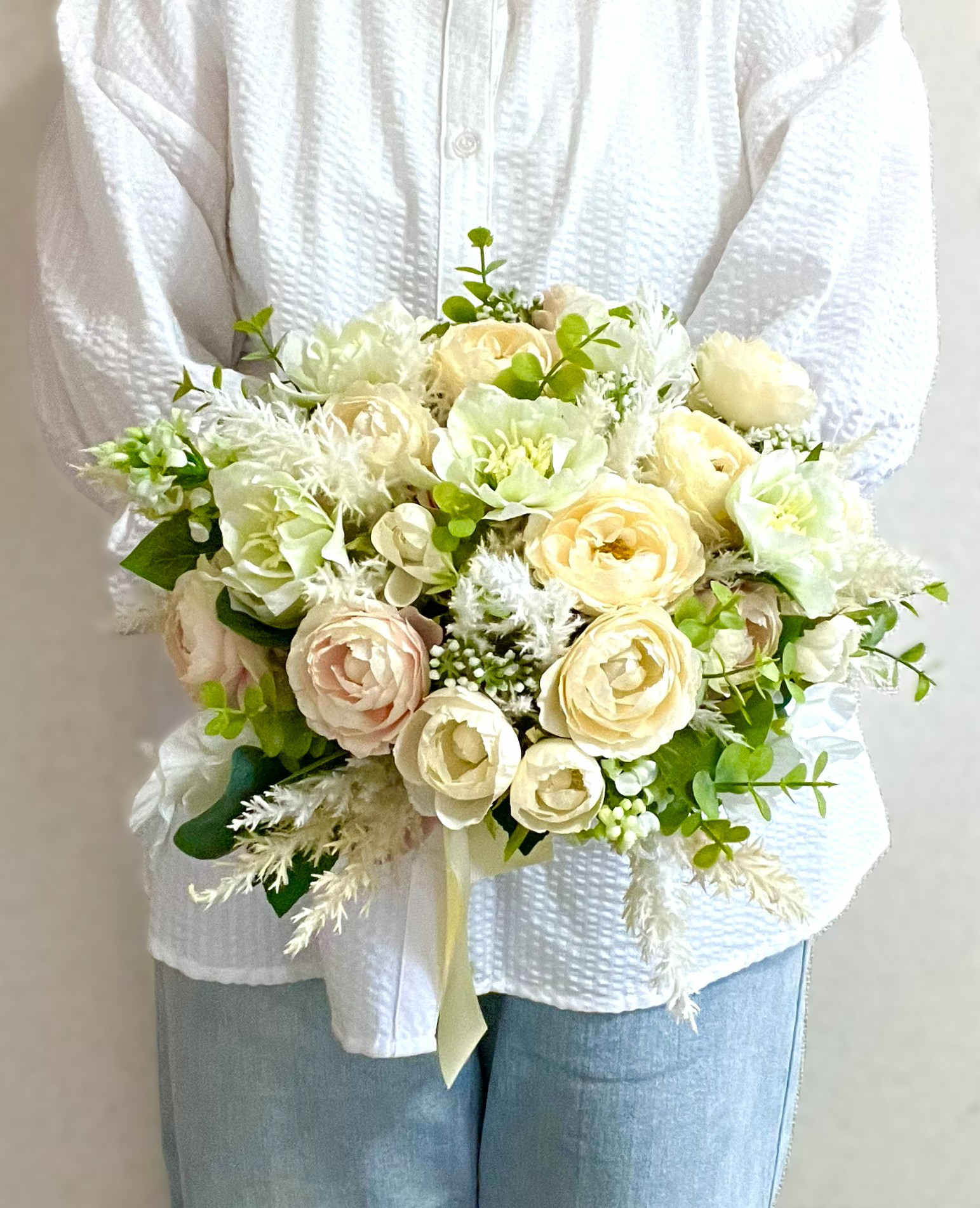 【送料無料】ナチュラルクラッチブーケ　ブートニアセット　アーティシャルフラワー