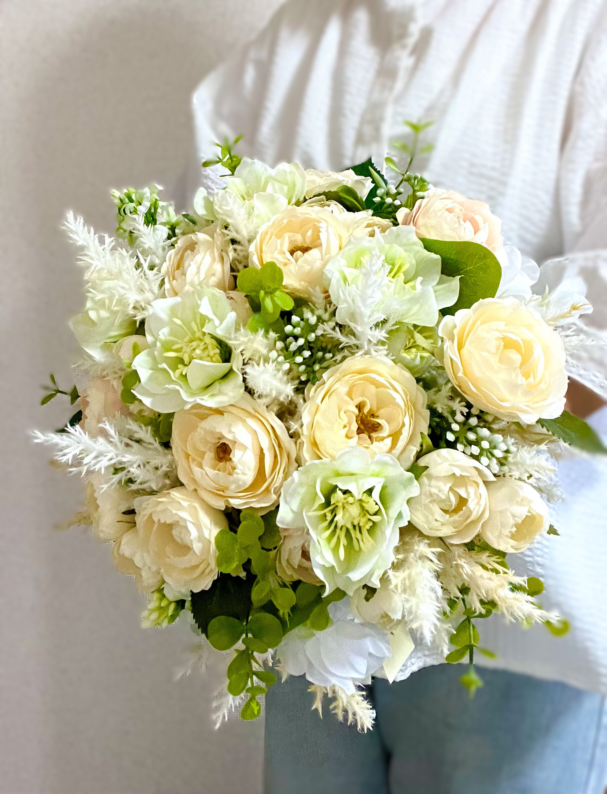 【送料無料】ナチュラルクラッチブーケ　ブートニアセット　アーティシャルフラワー