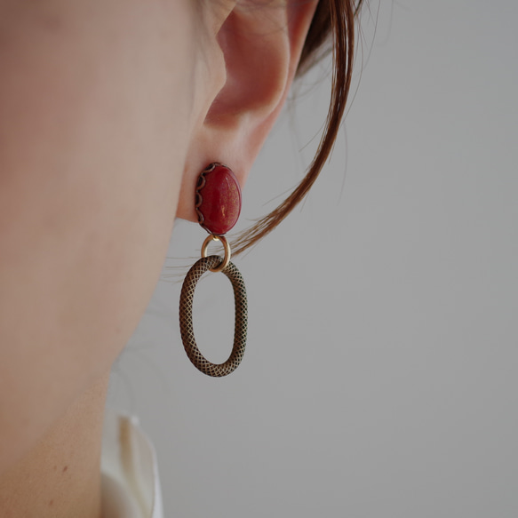 胭脂復古凸圓形耳環 14kgf 耳環 第4張的照片