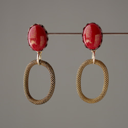 rouge ヴィンテージカボションの耳飾り 14kgfピアス・イヤリング 2枚目の画像