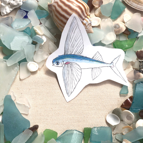 トビウオの刺繍ブローチ 魚の刺繍 魚のブローチ ブローチ