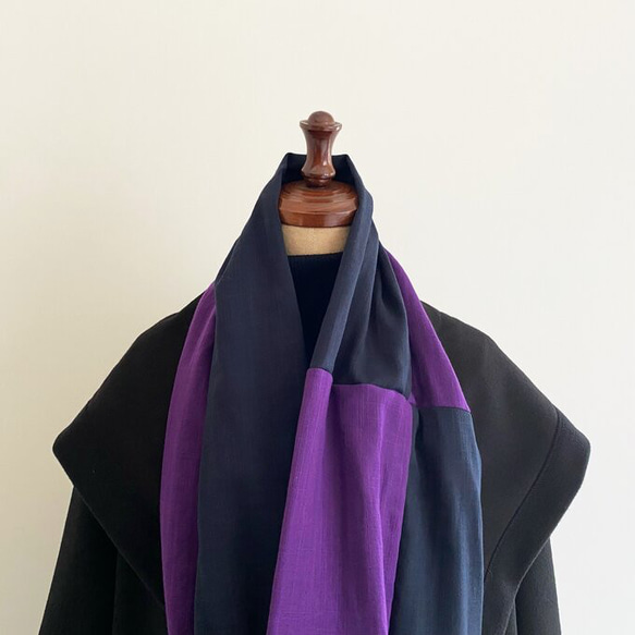 日本製造 100%棉 snood 雙色紫色 x 深藍色 第4張的照片